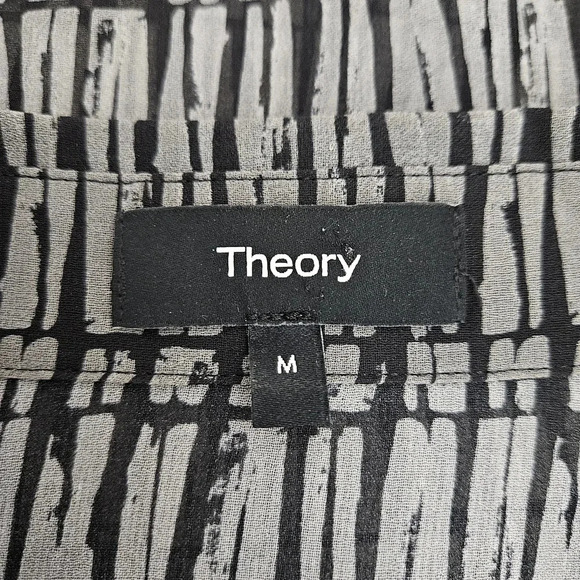 Theory Seam Cinch Shirt Sheer Gray Stripe Long Sleeve Button Collared Top - Picture 6 of 8